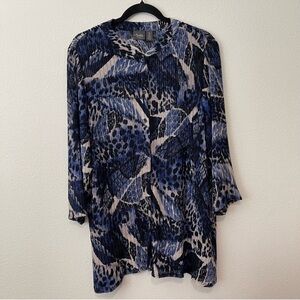 Chico's Travelers Collection Top Sz 2 Lrg Mesh Abstract Leopard Print Button Up